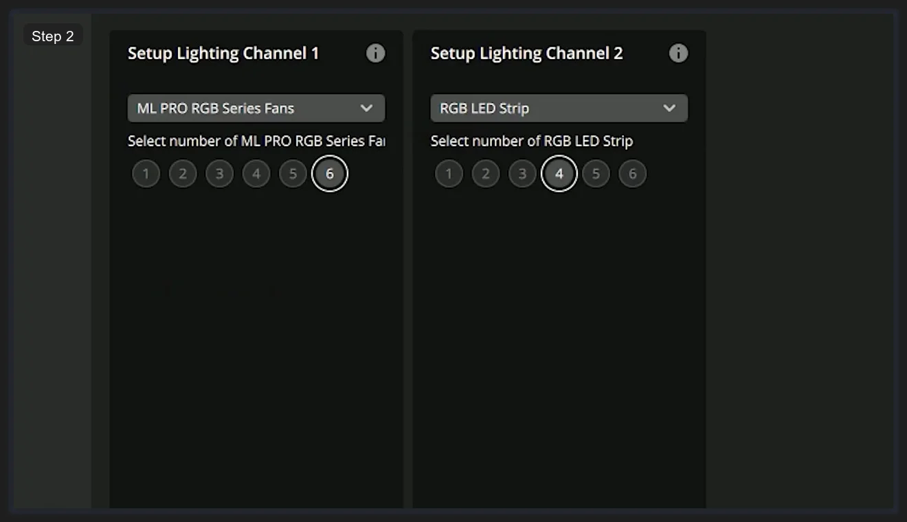 iCUE 5 Setup Lighting Channel configuration for ML PRO RGB fans