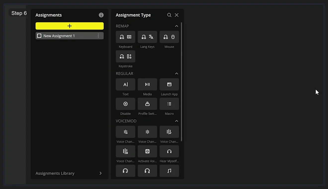 iCUE 5 Assignment Type panel showing Voicemod plugin options