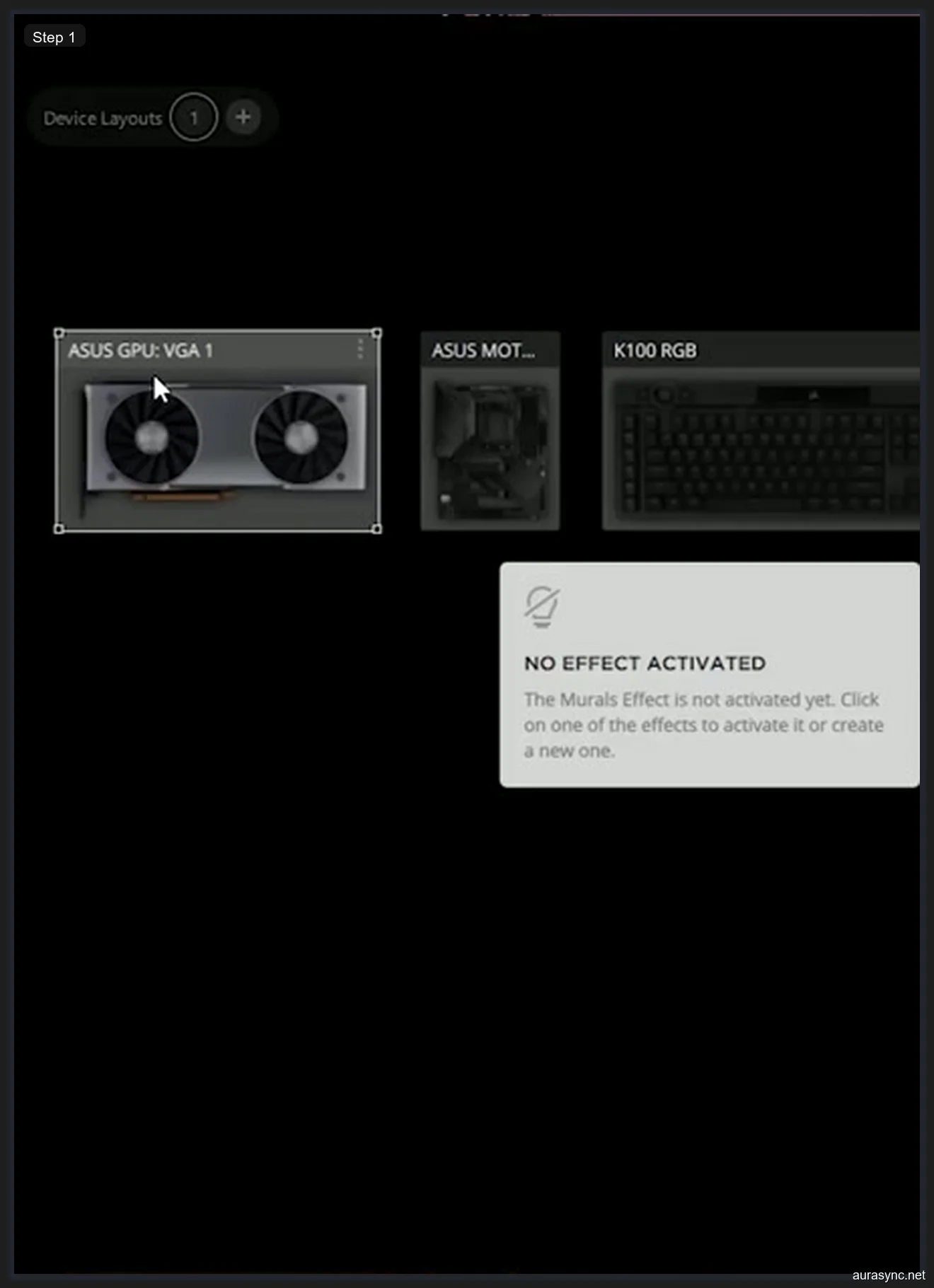 Corsair iCUE 5 Device Layouts showing ASUS GPU and ASUS Motherboard detected but Corsair RAM sticks missing from the device panel